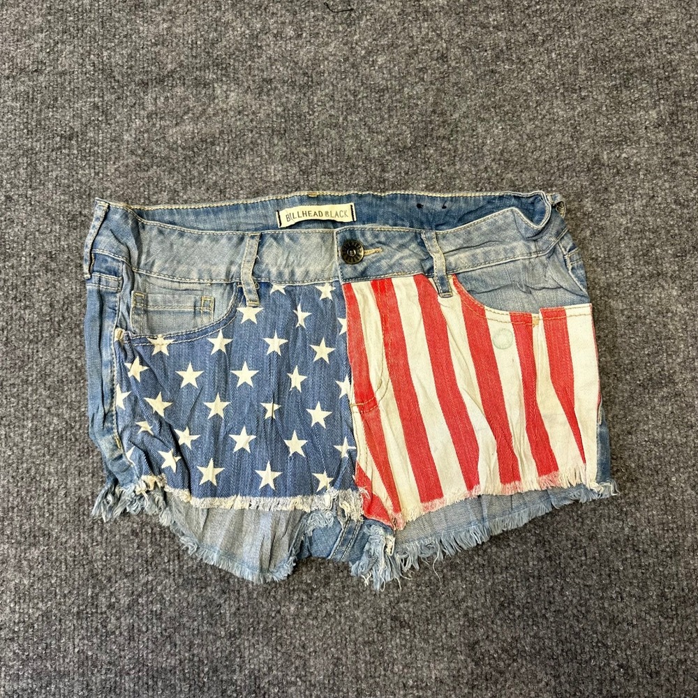 Bullhead Black Shorts Womens Size 7 Blue American Stars Stripes Denim Cutoff